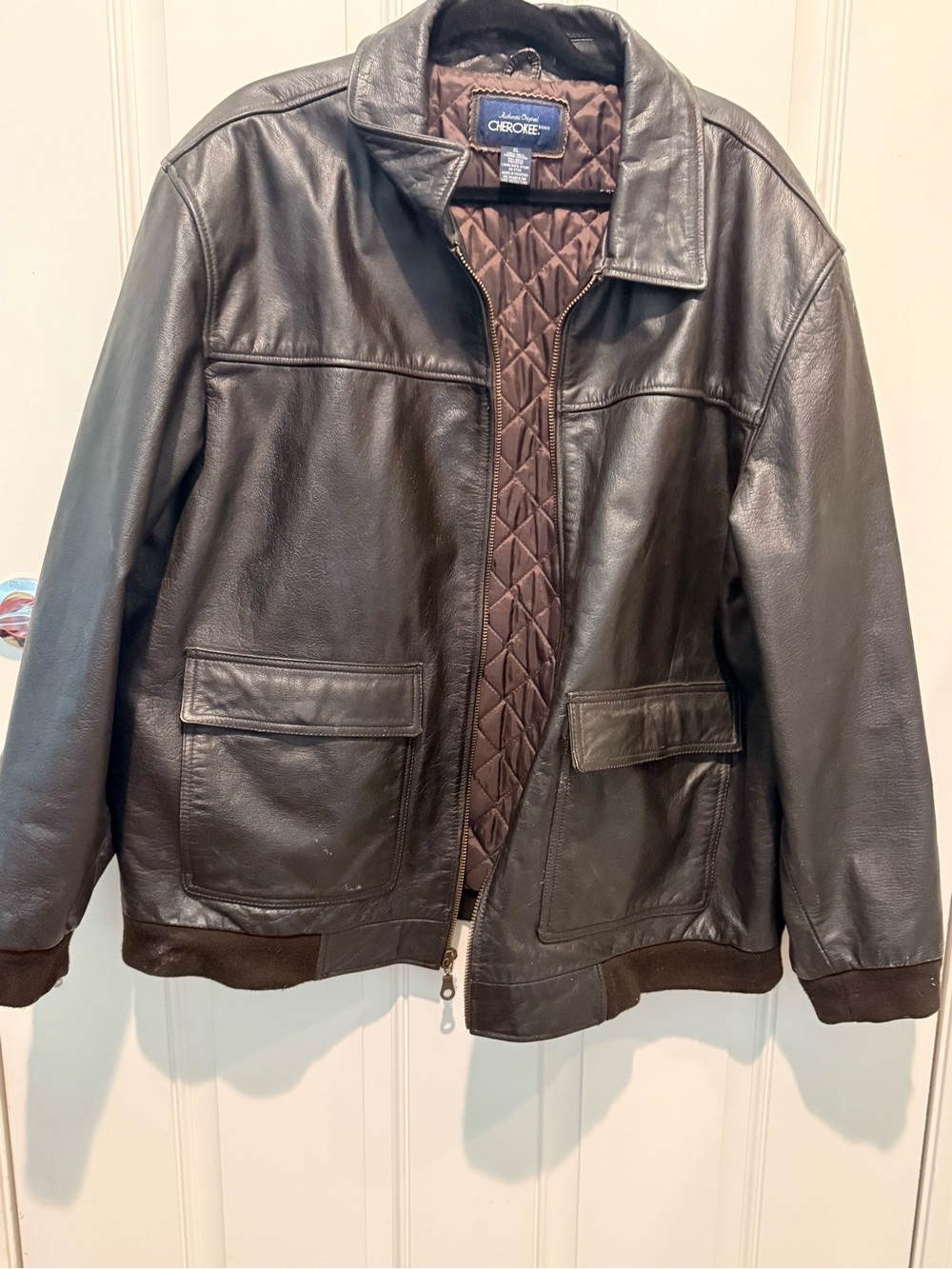 Cherokee Dark Brown Leather Bomber Jacket